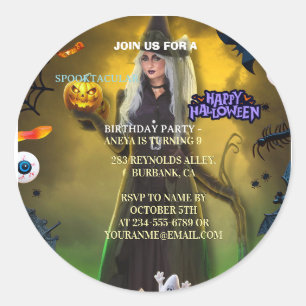 Spooktacular Halloween Birthday invitation Classic Round Sticker