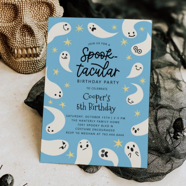 Spooktacular Halloween Blue Ghost Birthday Invitation (Creator Uploaded)