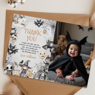 Spooktacular Halloween Cute Ghost Birthday Photo Thank You Card