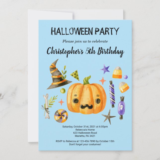 Spooktacular Halloween Kids Birthday Party Blue Invitation (Front)