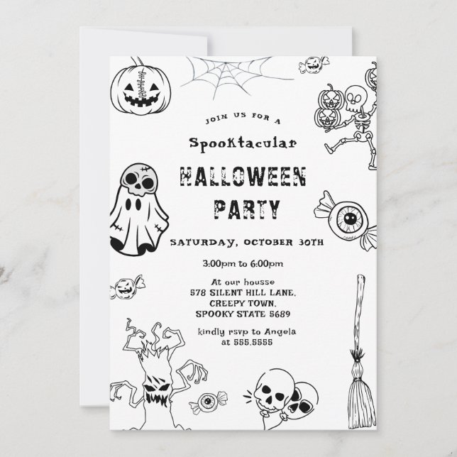 Spooktacular Halloween Party Balck Invitation (Front)