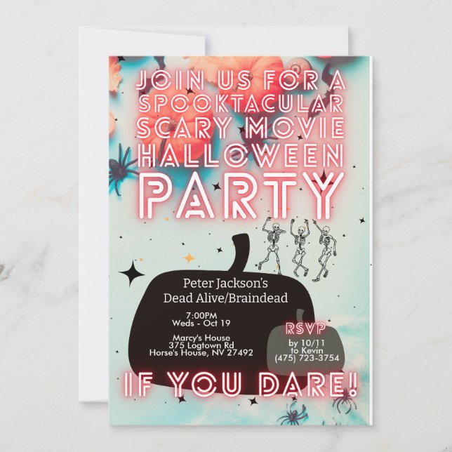 Spooktacular Halloween Party Scary Movie Invite (Front)