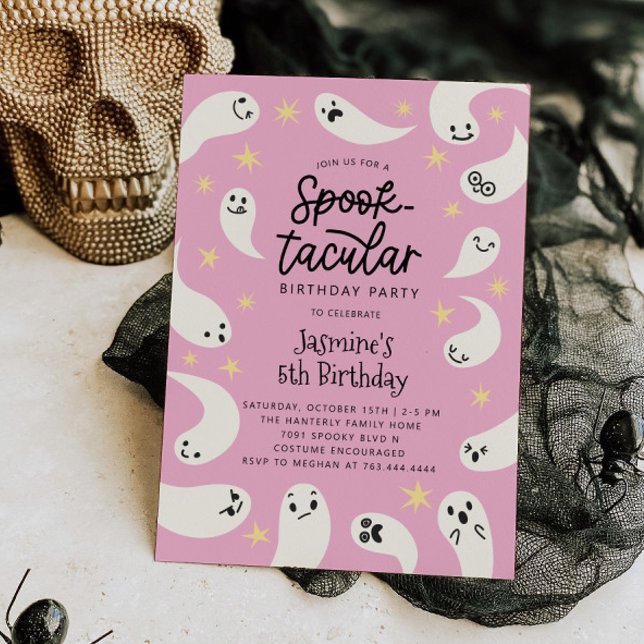 Spooktacular Halloween Pink Ghost Birthday Invitation (Creator Uploaded)