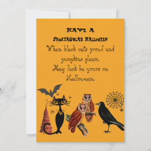 Spooktacular Halloween Poem Black Cat Owls Raven Holiday Card