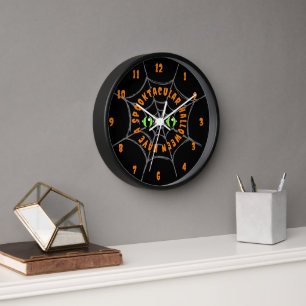 Spooktacular Halloween Round Black Wooden Frame Clock