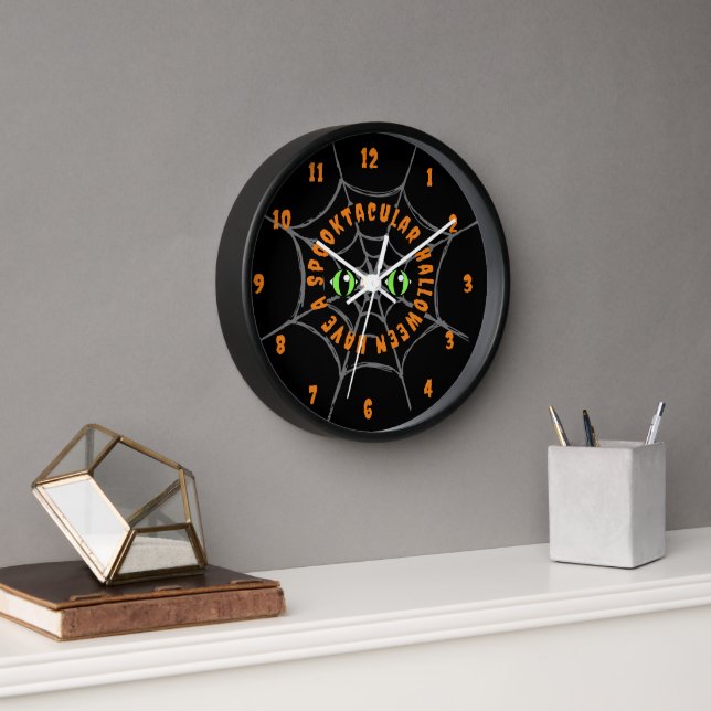 Spooktacular Halloween Round Black Wooden Frame Clock (Office)