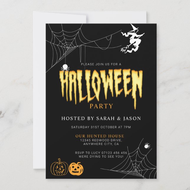 Spooktacular Halloween Spider Web Witch Party Invitation (Front)