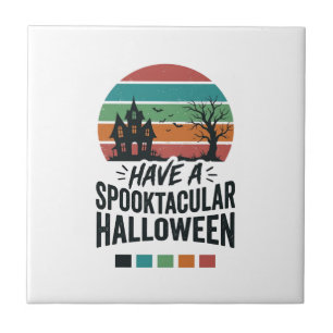 Spooktacular Halloween Vintage Engraving Shirt Des Ceramic Tile