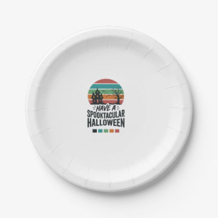 Spooktacular Halloween Vintage Engraving Shirt Des Paper Plate
