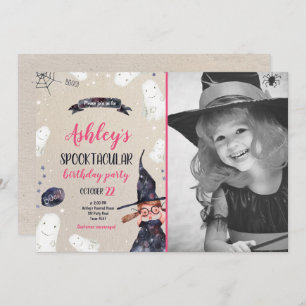 Spooktacular Halloween Witch Hat Ghost Birthday Invitation