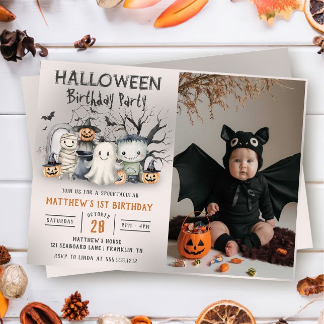 Spooktacular Kids Halloween Birthday Photo Invitation (Creator Uploaded)