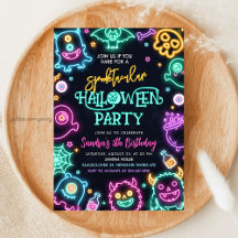 Spooktacular Neon Halloween Birthday Invitation
