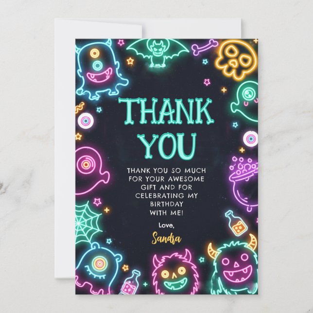 Spooktacular Neon Halloween Birthday Thank You Card (Front)