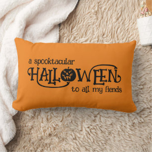 Spooktacular Orange Halloween Jack-o-Lantern Lumbar Cushion