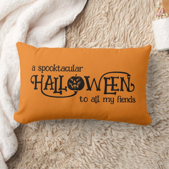 Spooktacular Orange Halloween Jack-o-Lantern Lumbar Cushion (Blanket)