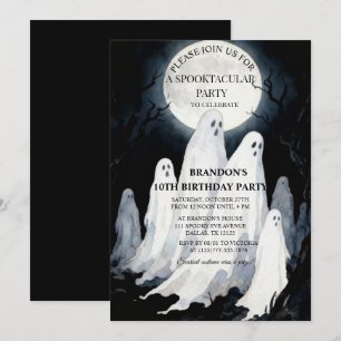 Spooktacular Party Halloween Ghost 10th Birthday Invitation