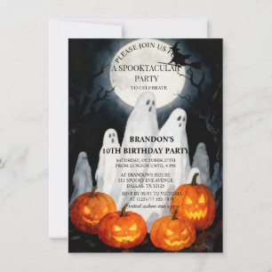 Spooktacular Party Halloween Ghost 10th Birthday Invitation