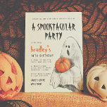 Spooktacular Party Halloween Ghost Boy Birthday Invitation<br><div class="desc">Calling all ghosts and ghouls! Join us if you dare... ! This spooktacular birthday party invite features a hand-drawn ghost holding an orange pumpkin, there is a funny shocked look on his face! The event details and the birthday boy's name appear on the left-hand side in a fun scary font...</div>