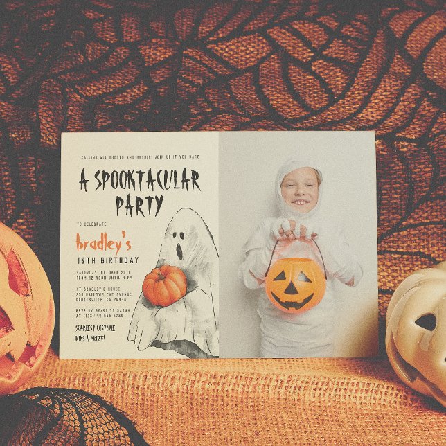 Spooktacular Party Halloween Ghost Photo Birthday Invitation (Creator Uploaded)