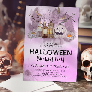 Spooktacular Pink Kids Halloween Birthday Invitation