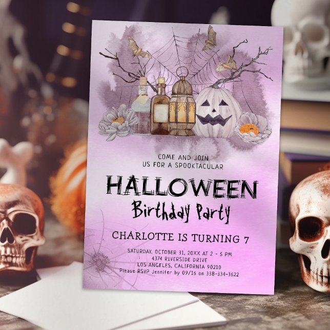 Spooktacular Pink Kids Halloween Birthday Invitation (Creator Uploaded)