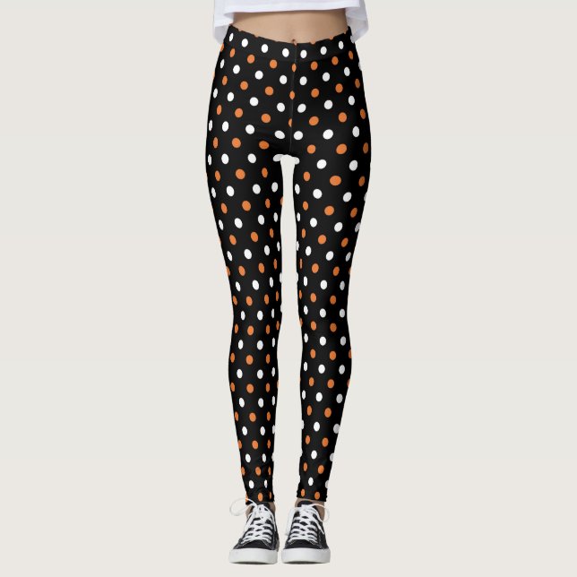 Spooktacular Polka Party: Navy & Orange Halloween  Leggings (Front)