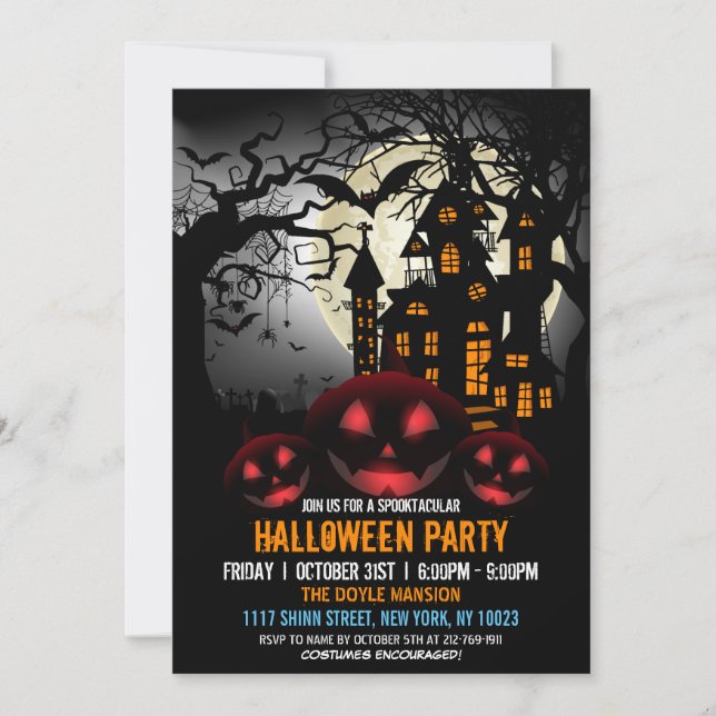 Spooktacular Pumpkin Dark Haunted House Halloween Invitation (Front)
