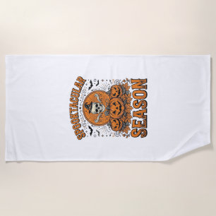 Spooktacular Season Vintage Halloween Skull Pumpki Beach Towel