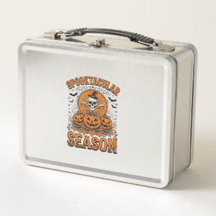 Spooktacular Season Vintage Halloween Skull Pumpki Metal Lunch Box