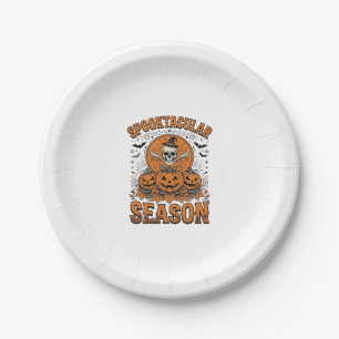 Spooktacular Season Vintage Halloween Skull Pumpki Paper Plate