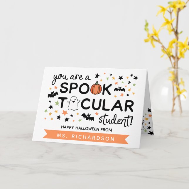Spooktacular Student Happy Halloween From Teacher Card (Yellow Flower)