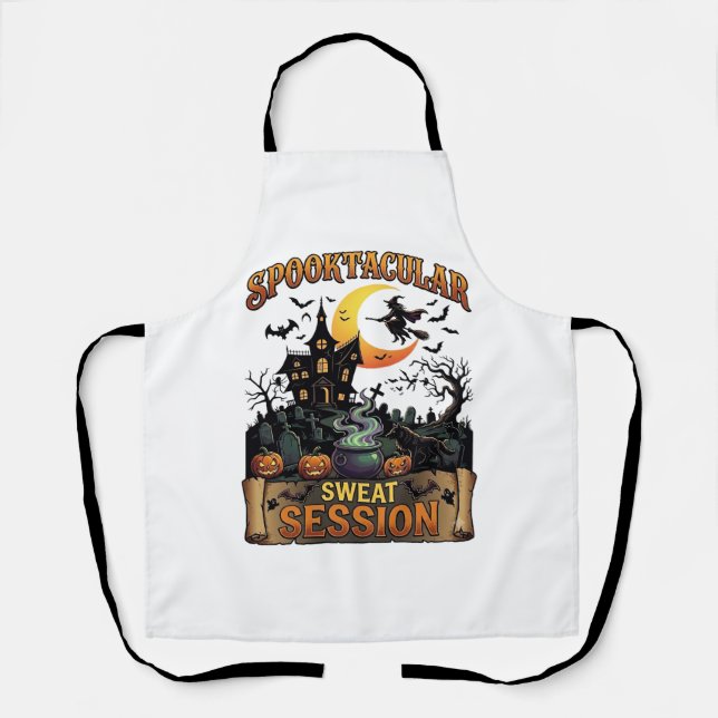 Spooktacular Sweat Session Haunted House Witch Cau Apron (Front)