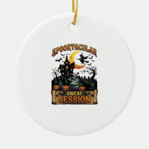 Spooktacular Sweat Session Haunted House Witch Cau Ceramic Ornament