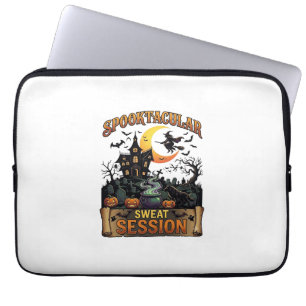 Spooktacular Sweat Session Haunted House Witch Cau Laptop Sleeve