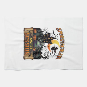 Spooktacular Sweat Session Haunted House Witch Cau Tea Towel