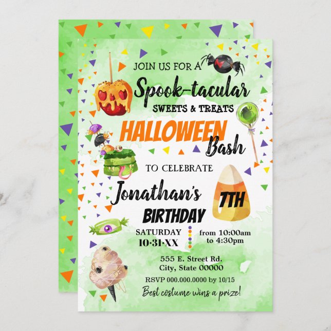 Spooktacular sweets and treat halloween birthday invitation (Front/Back)