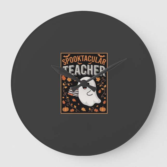 Spooktacular Teacher Halloween Ghost Design_1 Large Clock (Front)