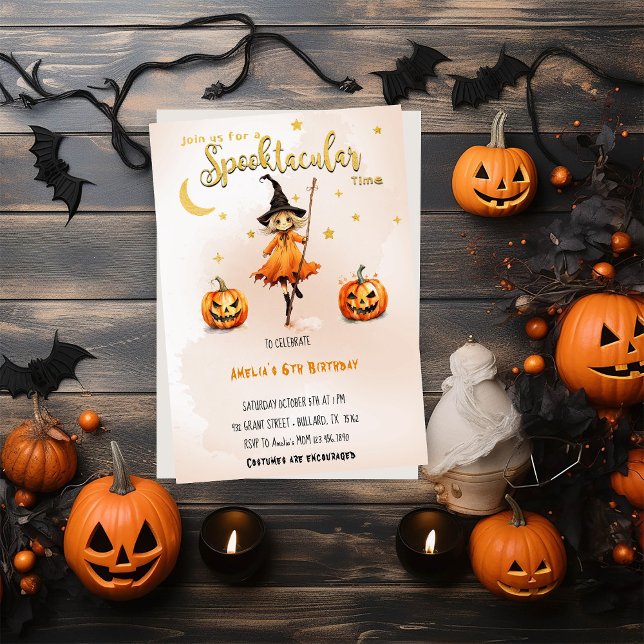 Spooktacular Time Halloween Witch Girl Birthday Invitation (Creator Uploaded)