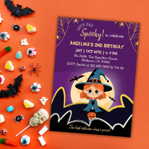 Spooktacular Witch Halloween 2nd Birthday gold Invitation