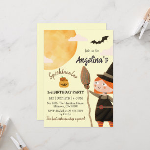 Spooktacular Witch Halloween 3rd Birthday Party  Invitation