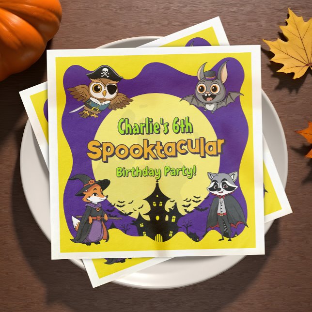 Spooktacular Woodland Animals in Costume Birthday Napkin (Creator Uploaded)