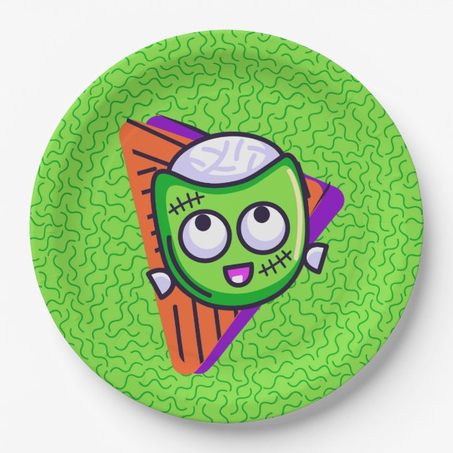 Spooktacular Zombie Halloween Plates - Green (Front)