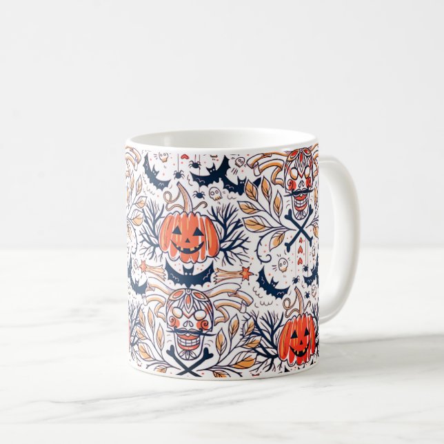 Spooktacularly Fun Halloween Pattern Wraparound Coffee Mug (Front Right)