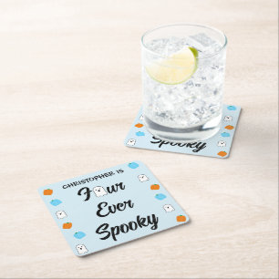 Spooky 4th Birthday Square Paper Coaster