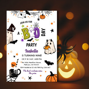 Spooky 9th Halloween Birthday Ghost Whimsical Invitation