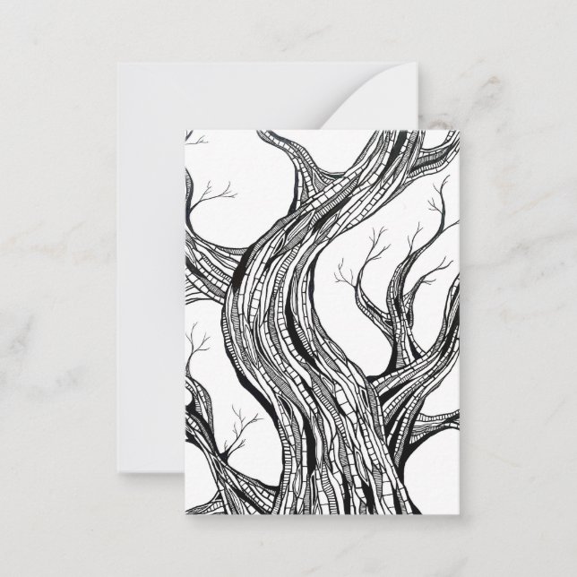 Spooky Abstract Tree Pen Drawing Art Card (Front)