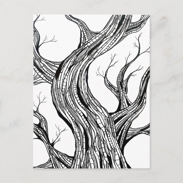 Spooky Abstract Tree Pen Drawing Art Postcard (Front)