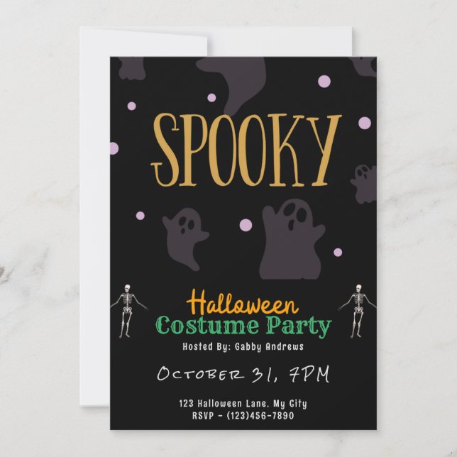 Spooky Adorable Ghosts Black Halloween Invitation (Front)