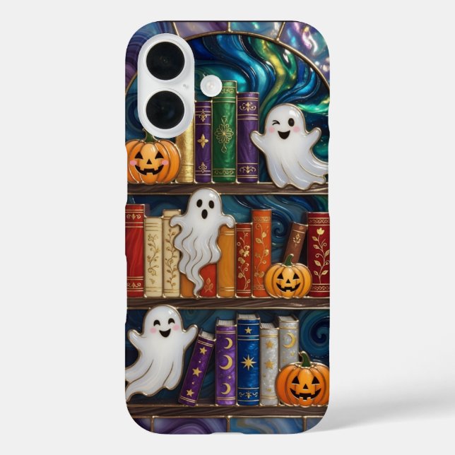 Spooky Aesthetic iPhone Case Ghost Pumpkin Bookshe (Back)