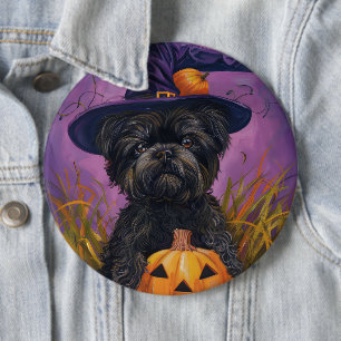 Spooky Affenpinscher Halloween Witch and Pumpkin 6 Cm Round Badge
